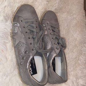 Golden Goose Superstar Gray and Silver Glitter Shoes